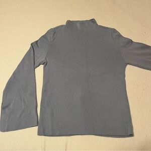 Halogen Light Dusty Blue Knit Mock Neck Sweater Top with Bell Flared Sleeves